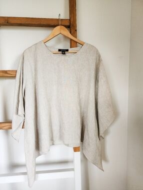 Karen Kane Linen Tunic Top Size M Asymmetrical Hem Beige Lightweight Pullover